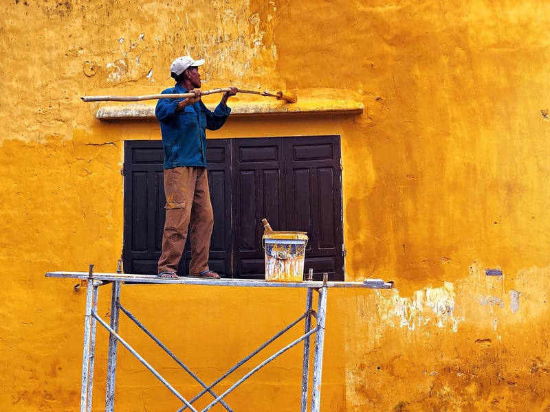 Artist painting on canvas